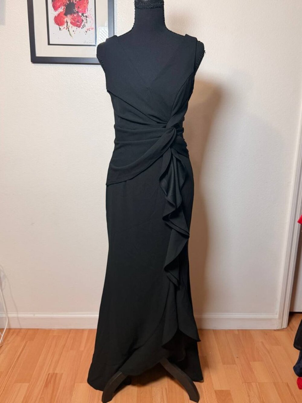 Black Ruffle Front Gown — Old Money Glam, Mob Wife Aesthetic Evening Dress, Size